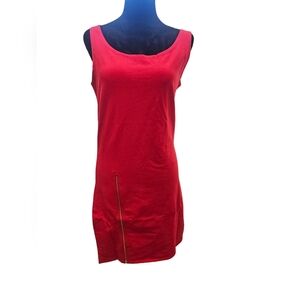 NWT Tam Ware Cotton Sleeveless Zipper Contrast Tank Dress Red Large